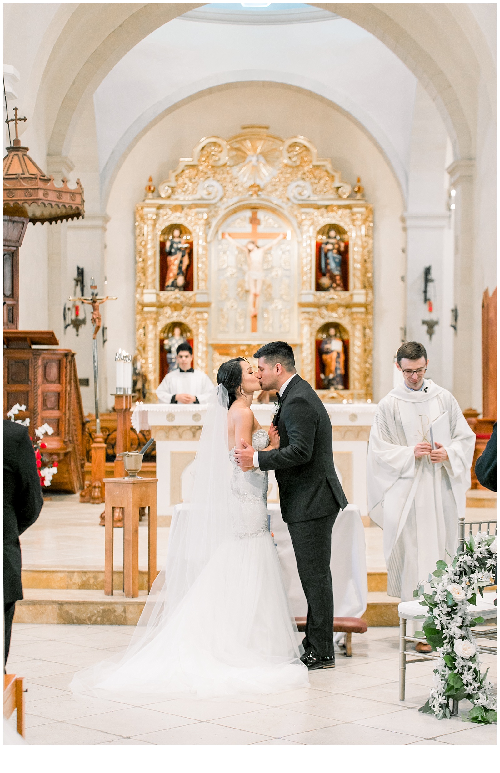 Couples first kiss as husband and wife for A San Fernando Cathedral Wedding in San Antonio, TX | Monica Roberts Photography | www.monicaroberts.com | San Antonio Wedding Photographer