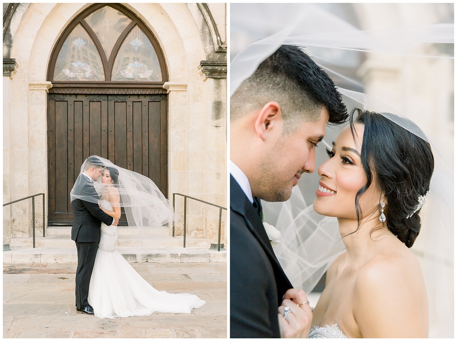 Bride and groom portraits with veil for A San Fernando Cathedral Wedding in San Antonio, TX | Monica Roberts Photography | www.monicaroberts.com | San Antonio Wedding Photographer