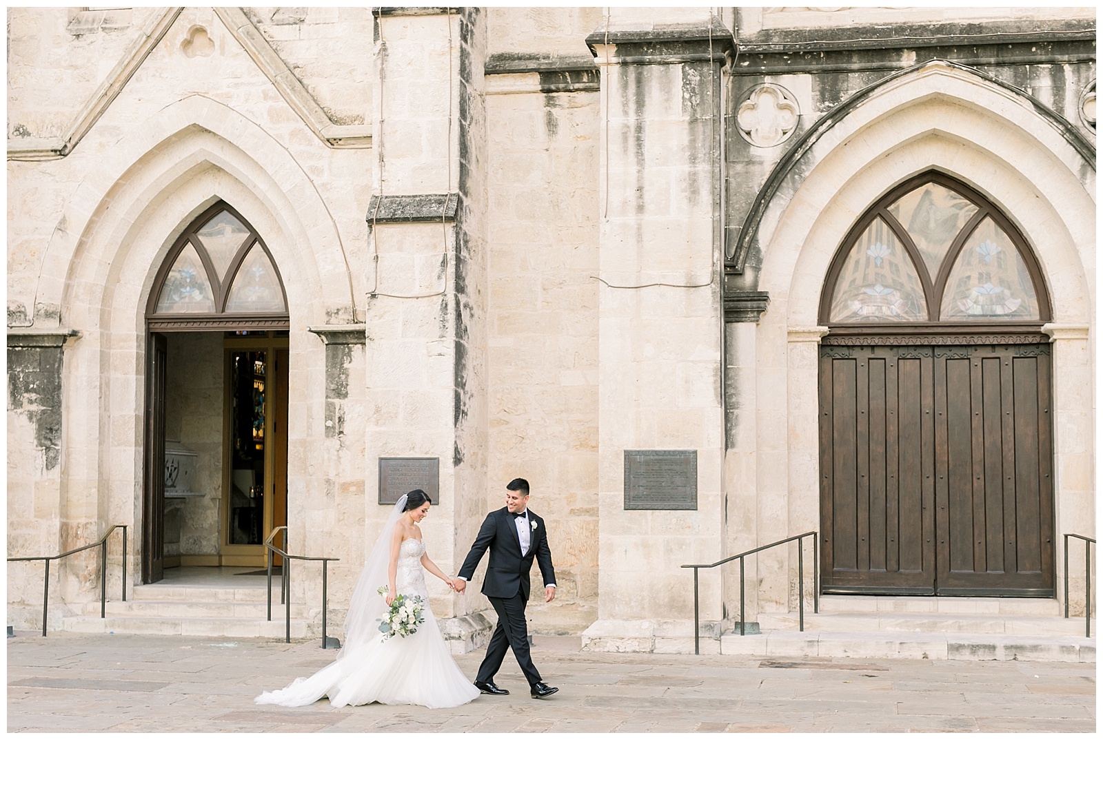 I love this bride and groom walking for their timeless wedding for A San Fernando Cathedral Wedding in San Antonio, TX | Monica Roberts Photography | www.monicaroberts.com | San Antonio Wedding Photographer