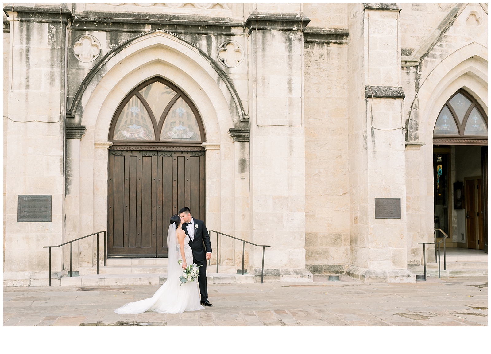 Just married kiss for A San Fernando Cathedral Wedding in San Antonio, TX | Monica Roberts Photography | www.monicaroberts.com | San Antonio Wedding Photographer