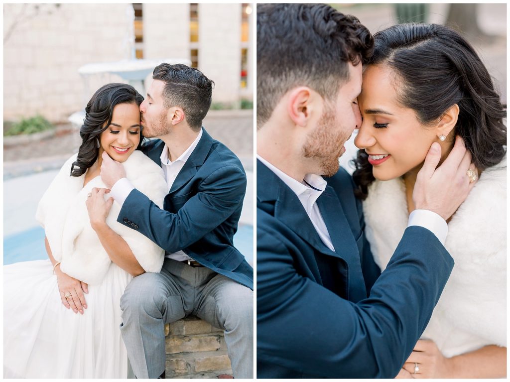 engaged couple snuggles for a Gorgeous Downtown San Antonio Engagement Session with Monica Roberts Photography