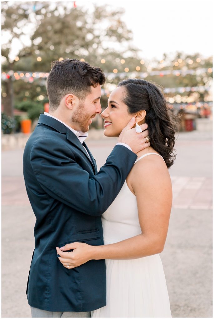 guy admires his bride for a Gorgeous Downtown San Antonio Engagement Session with Monica Roberts Photography