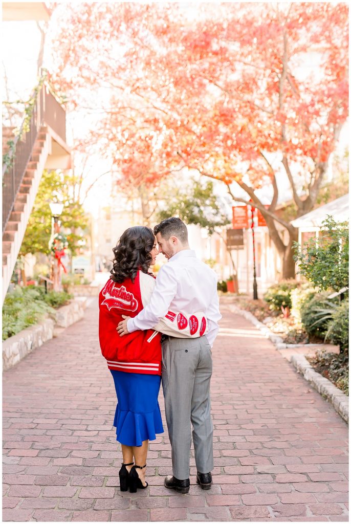 Bride and groom smiling for a Gorgeous Downtown San Antonio Engagement Session with Monica Roberts Photography