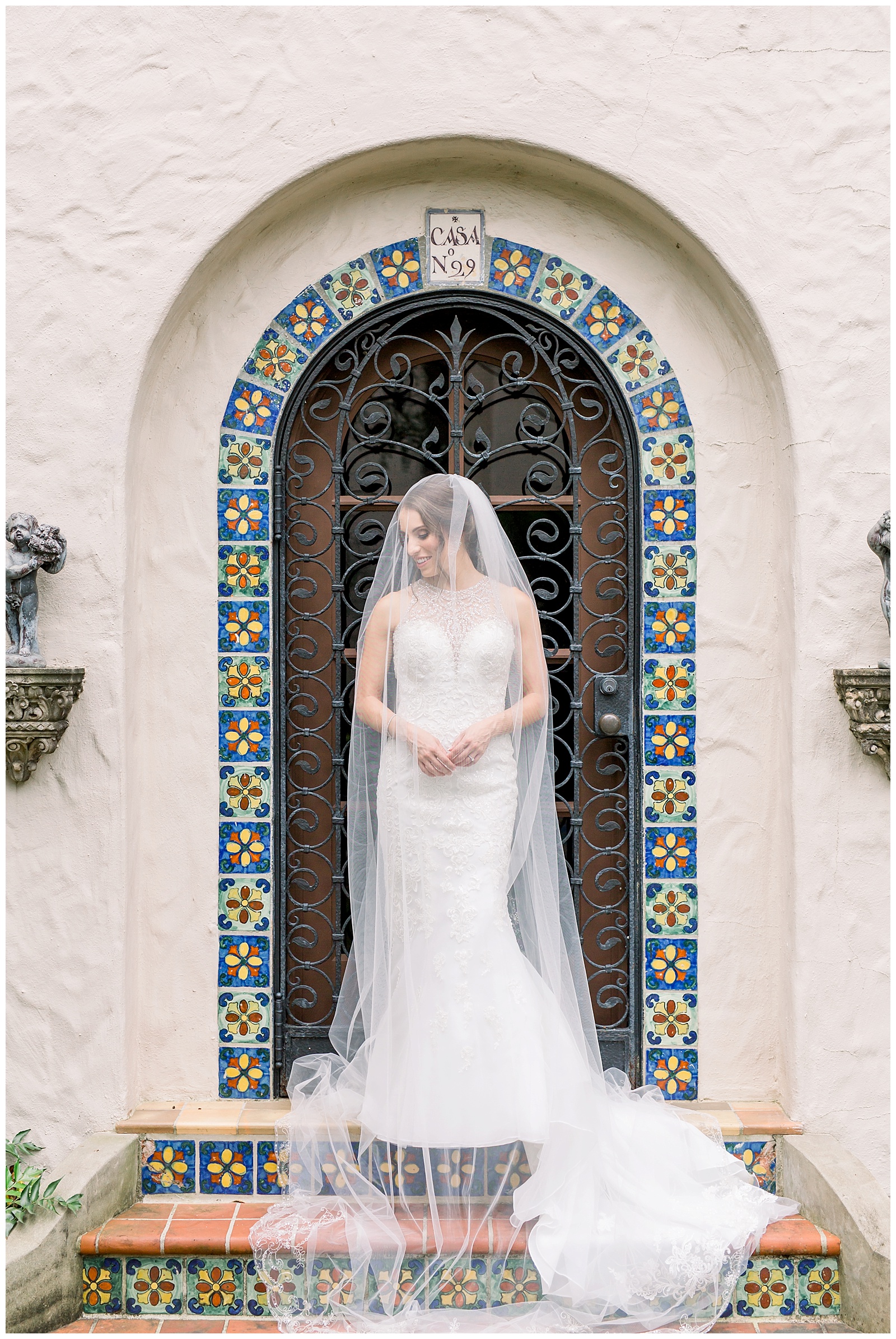 Bride under veil at the McNay Art Museum in San Antonio, TX for her Wedding Portraits with Monica Roberts Photography | www.monicaroberts.com