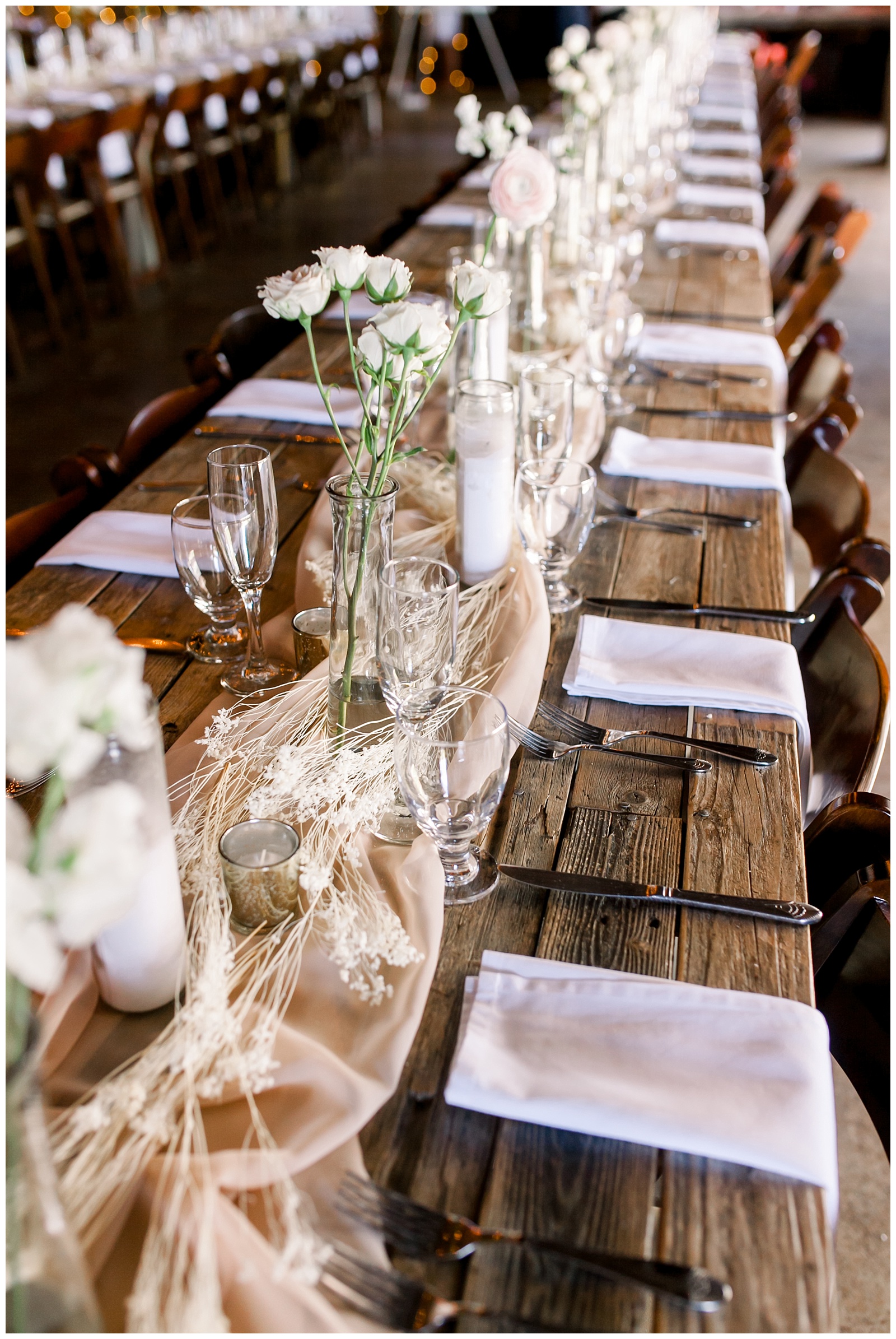 Rustic & romantic table setting at The Allen Farmhaus Wedding, TX by San Antonio-Maui-Destination Wedding Photographer | Monica Roberts Photography | www.monicaroberts.com