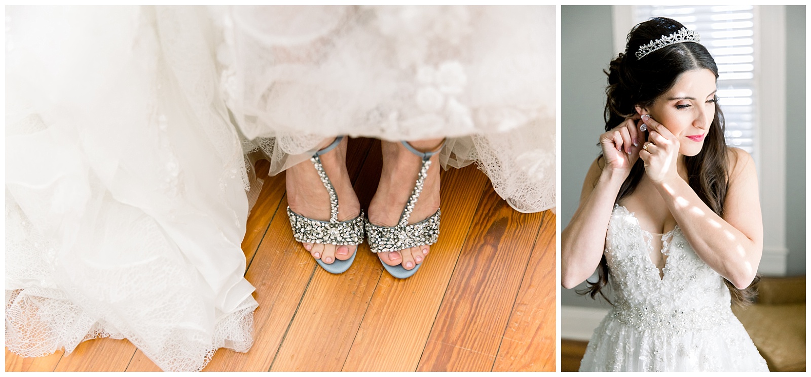 Bride wearing her sparkly shoes in her wedding dress for a Romantic Wedding at The Allen Farmhaus in New Braunfels, TX | San Antonio-Maui-Destination Wedding Photographer | Monica Roberts Photography | www.monicaroberts.com