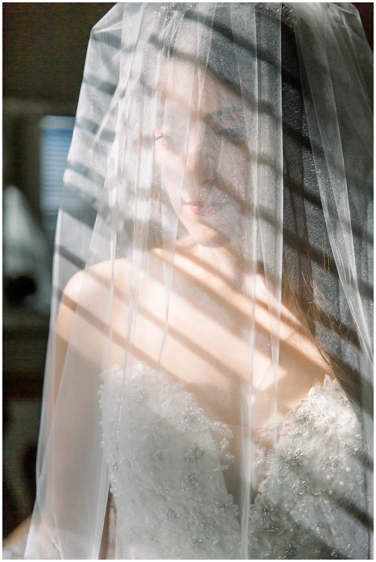 Romantic shadow shot of veil over bride's face for a Romantic Wedding at The Allen Farmhaus in New Braunfels, TX | San Antonio-Maui-Destination Wedding Photographer | Monica Roberts Photography | www.monicaroberts.com