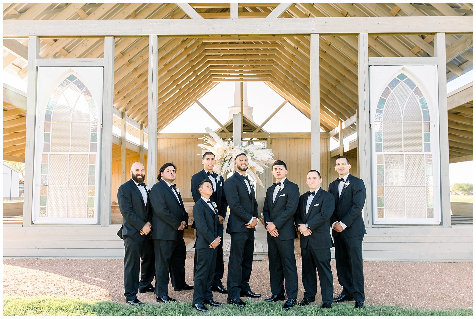 Groom and groomsmen in front of alter at The Allen Farmhaus Wedding, TX by San Antonio-Maui-Destination Wedding Photographer | Monica Roberts Photography | www.monicaroberts.com