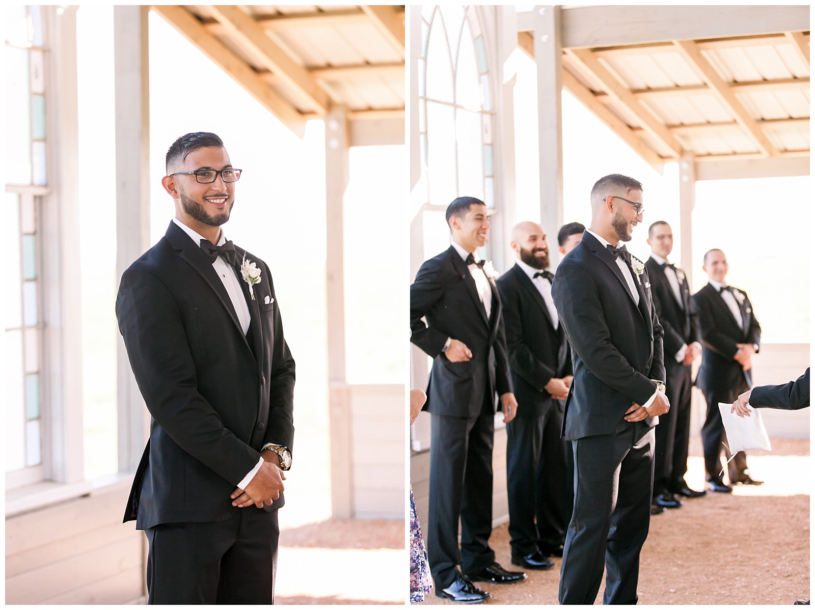 Shot of groom and his groomsmen waiting at the alter at The Allen Farmhaus Wedding, TX by San Antonio-Maui-Destination Wedding Photographer | Monica Roberts Photography | www.monicaroberts.com