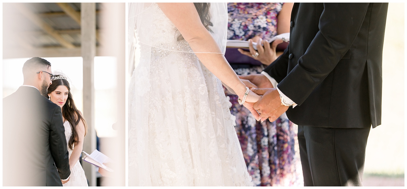 Bride and groom join hands at at The Allen Farmhaus Wedding, TX by San Antonio-Maui-Destination Wedding Photographer | Monica Roberts Photography | www.monicaroberts.com