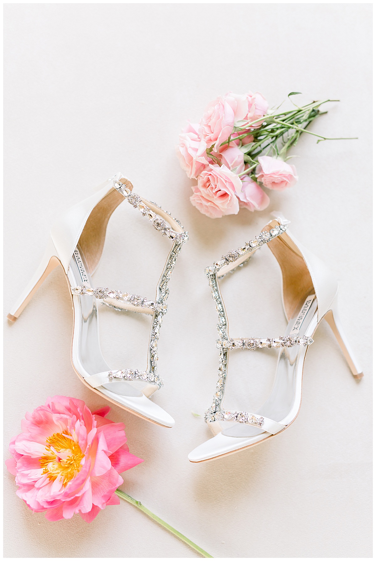 Badgley Mischka heels and florals at Hyatt Regency Hill Country Resort Wedding in San Antonio, TX | San Antonio Wedding photographer| Destination Wedding Photographer| Monica Roberts Photography | monicaroberts.com