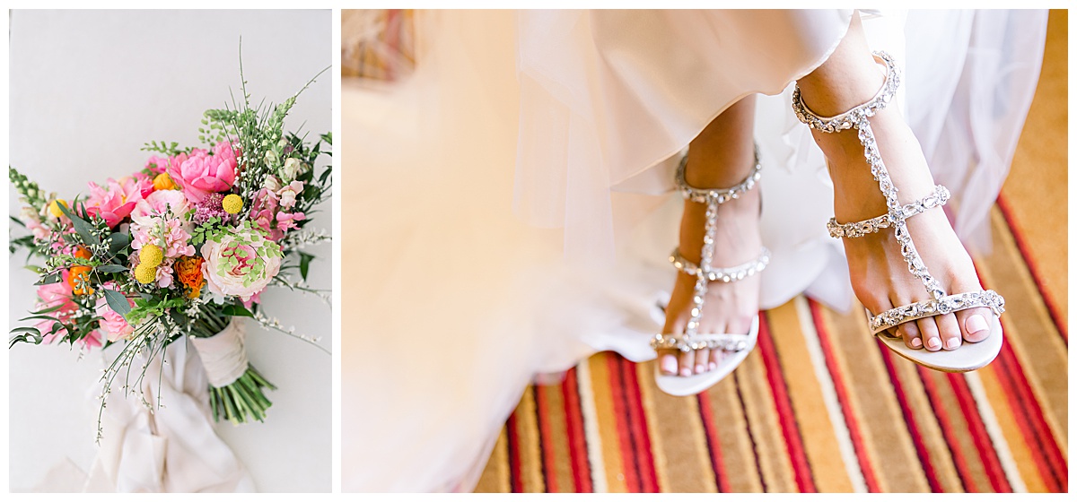 Bridal bouquet and bride in her heels at Hyatt Regency Hill Country Resort Wedding in San Antonio, TX | San Antonio Wedding photographer| Destination Wedding Photographer| Monica Roberts Photography | monicaroberts.com