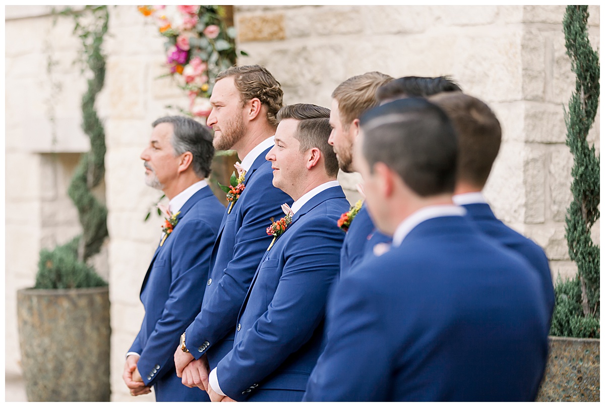 Groomsmen lined up at alter at Hyatt Regency Hill Country Resort Wedding in San Antonio, TX | San Antonio Wedding photographer| Destination Wedding Photographer| Monica Roberts Photography | monicaroberts.com