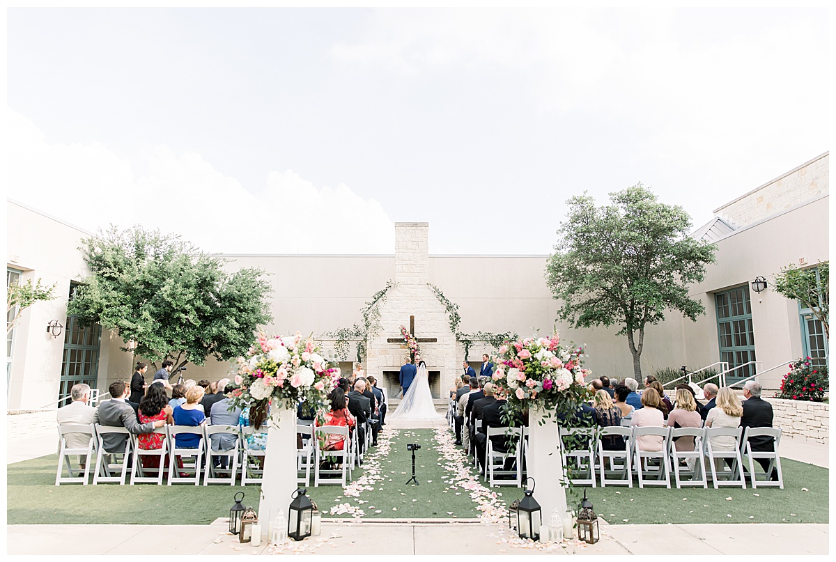 Shot of ceremony set up with bride and groom at the alter at Hyatt Regency Hill Country Resort Wedding in San Antonio, TX | San Antonio Wedding photographer| Destination Wedding Photographer| Monica Roberts Photography | monicaroberts.com