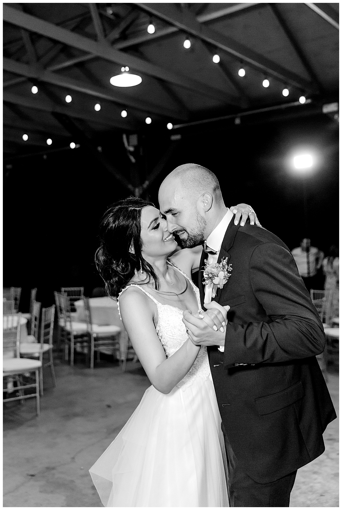 Sweet black and white shot of bride and groom dancing during their reception at Hyatt Regency Hill Country Resort Wedding in San Antonio, TX | San Antonio Wedding photographer| Destination Wedding Photographer| Monica Roberts Photography | monicaroberts.com
