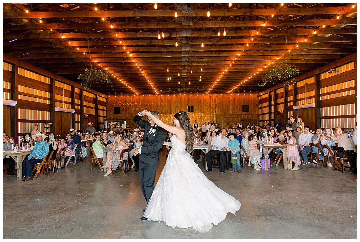 Bride and groom share their first dance at The Allen Farmhaus Wedding, TX by San Antonio-Maui-Destination Wedding Photographer | Monica Roberts Photography | www.monicaroberts.com