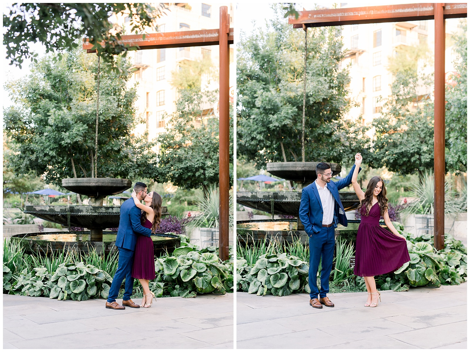 Couple twirling at their Hotel Emma Engagement session in San Antonio, TX with Monica Roberts Photography | www.monicaroberts.com