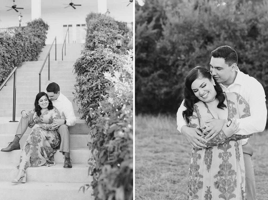 Couple snuggles for a Romantic Engagement session at Kendall Plantation with Monica Roberts Photography www.monicaroberts.com