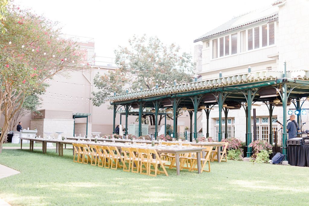 family style table for a gorgeous outdoor garden wedding at The Guenther House in San Antonio, TX | Monica Roberts Photography | www.monicaroberts.com