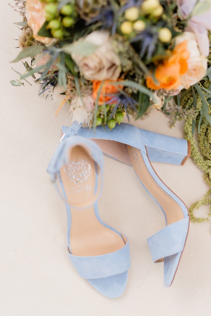 blue wedding shoes for a gorgeous outdoor garden wedding at The Guenther House in San Antonio, TX | Monica Roberts Photography | www.monicaroberts.com