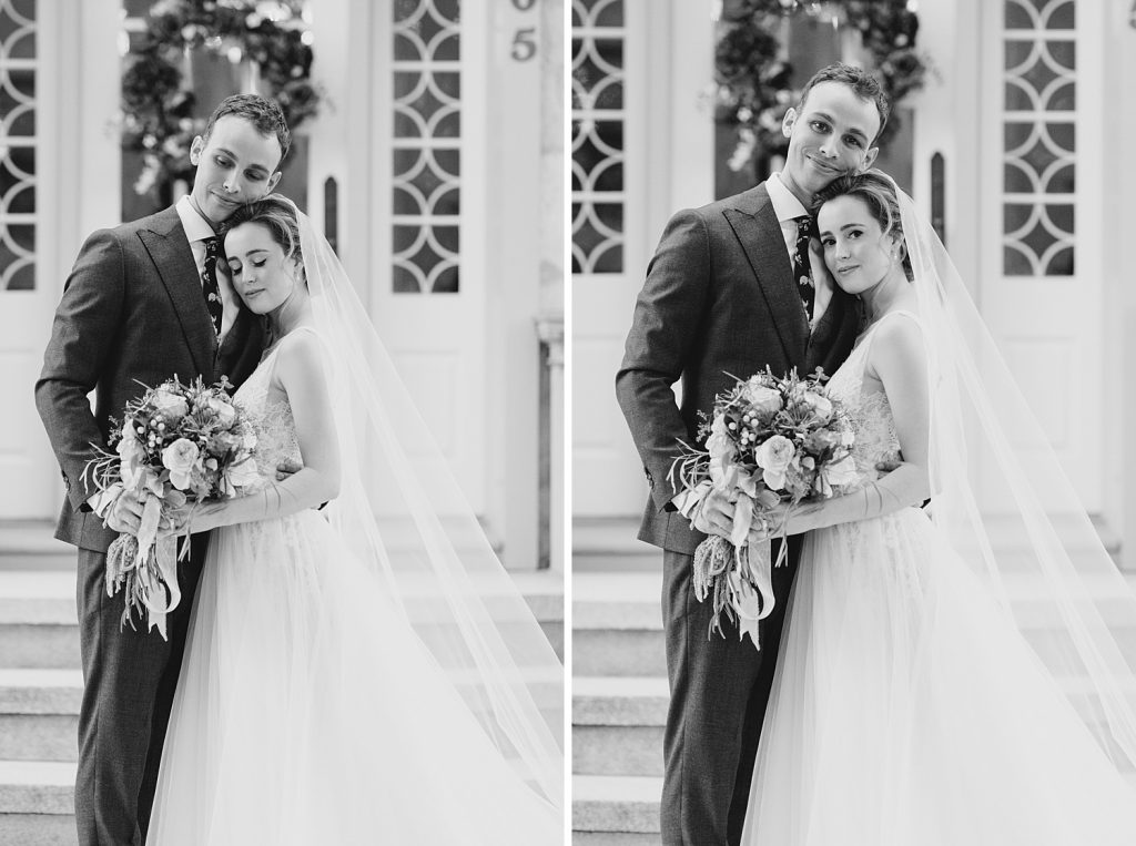 black and white photos of couple for a gorgeous outdoor garden wedding at The Guenther House in San Antonio, TX | Monica Roberts Photography | www.monicaroberts.com