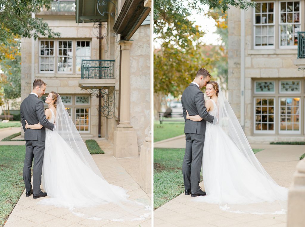 couple standing looking at eachother for a gorgeous outdoor garden wedding at The Guenther House in San Antonio, TX | Monica Roberts Photography | www.monicaroberts.com