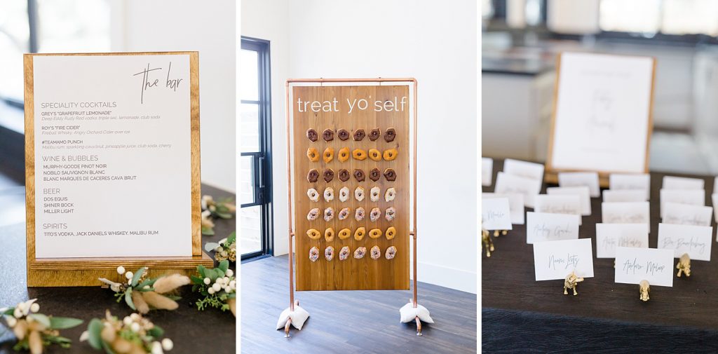 Wedding donut wall for a Romantic dusty rose wedding at Hayes Hollow with Monica Roberts Photography https://monicaroberts.com/