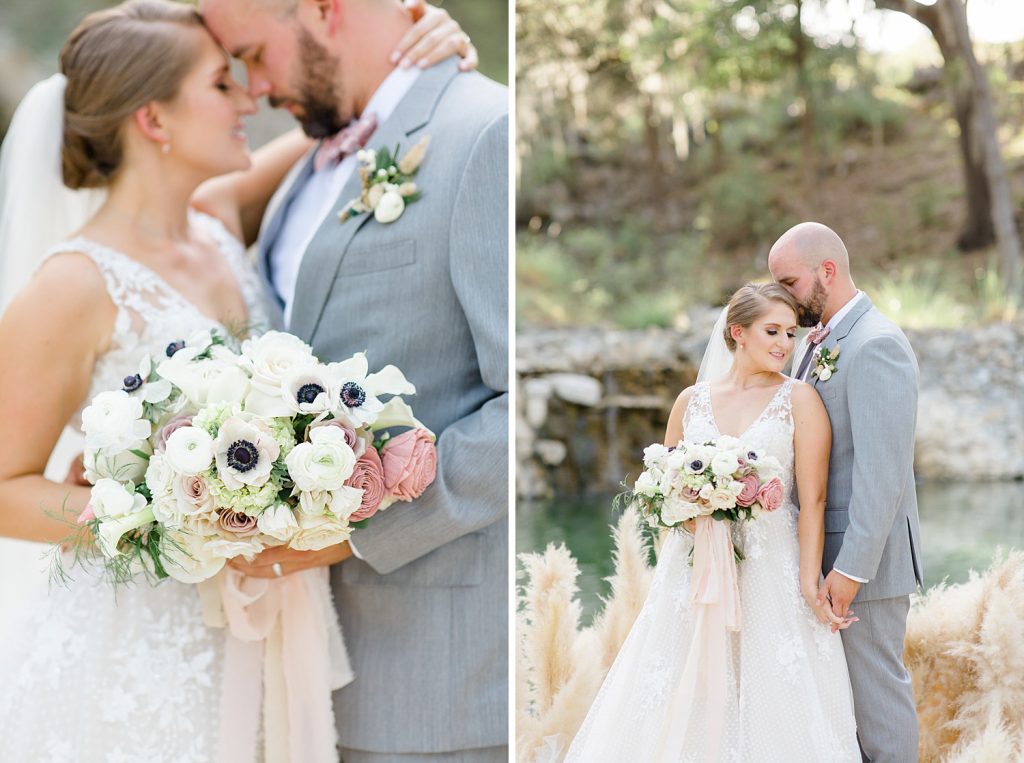 Photo showing off the brides bouquet for a Romantic dusty rose wedding at Hayes Hollow with Monica Roberts Photography https://monicaroberts.com/