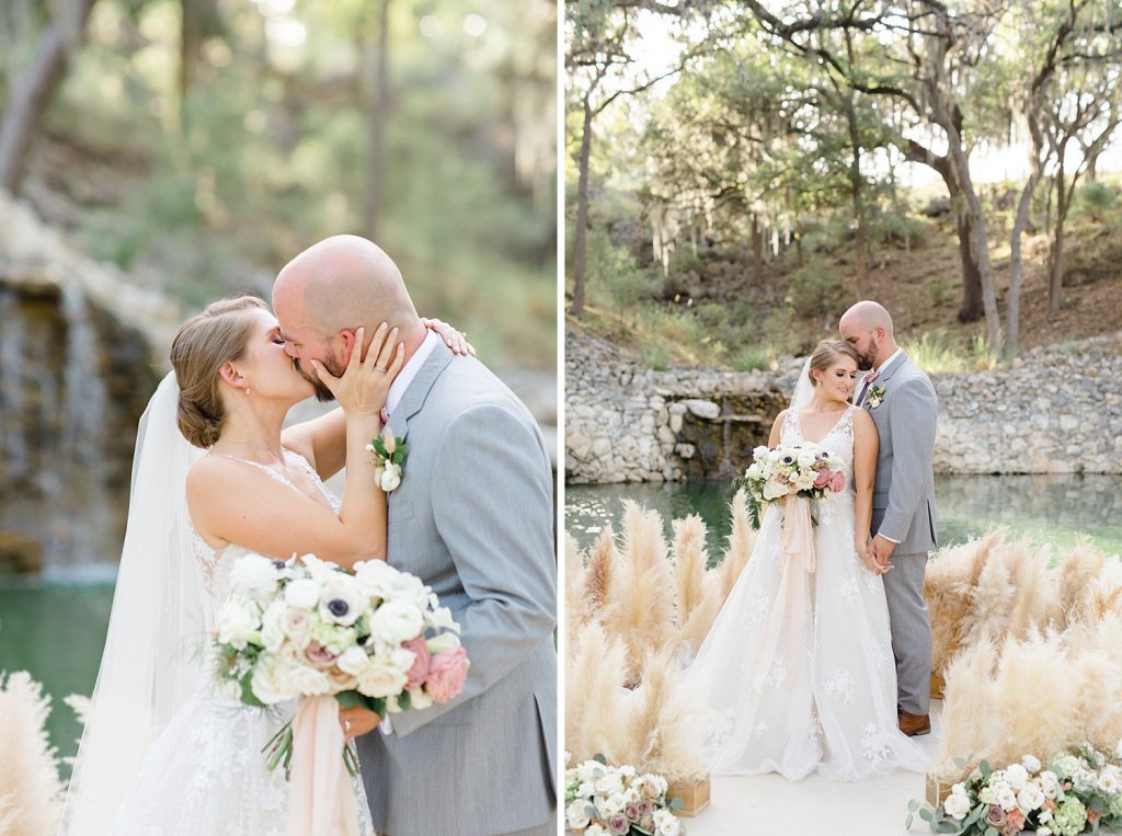 couple portraits with compass grass for a Romantic dusty rose wedding at Hayes Hollow with Monica Roberts Photography https://monicaroberts.com/