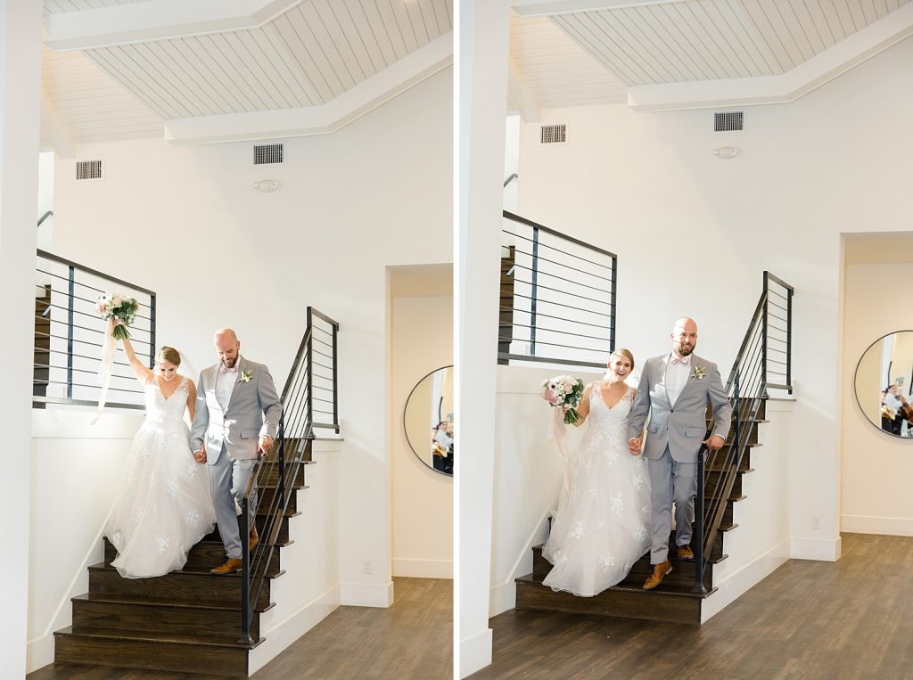 bride and groom grand entrance for a Romantic dusty rose wedding at Hayes Hollow with Monica Roberts Photography https://monicaroberts.com/