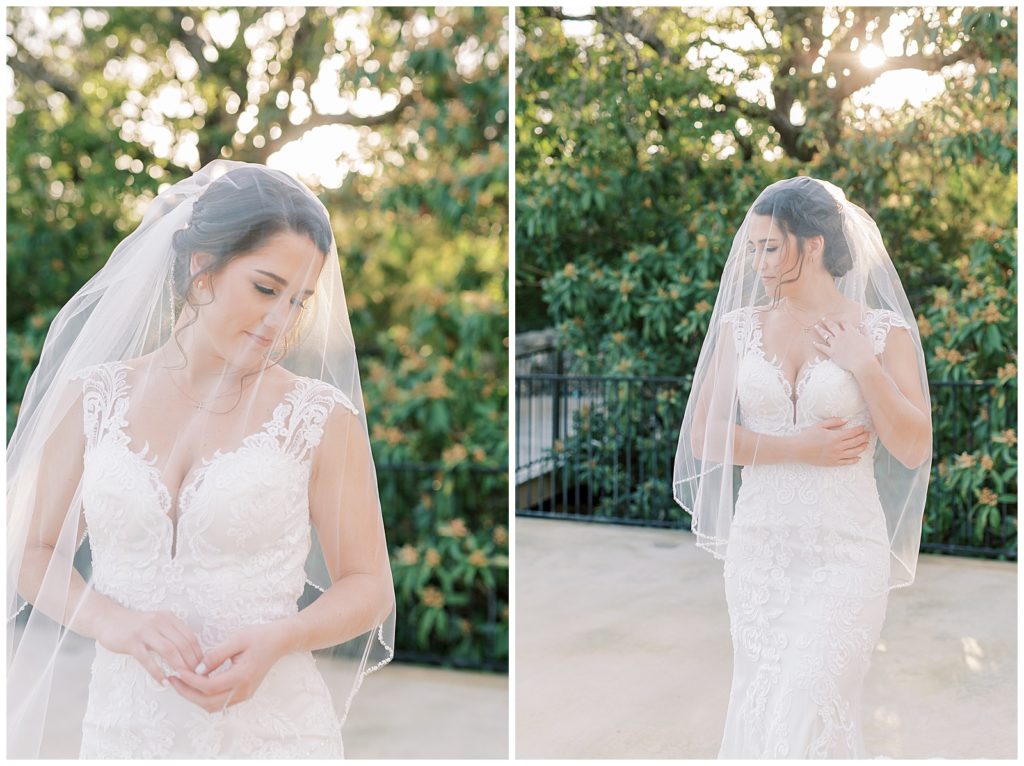 elegant bride with veil over her face for her Bridals at Villa Antonia in Austin, TX for Monica Roberts Photography Wedding Photographer in Austin, TX