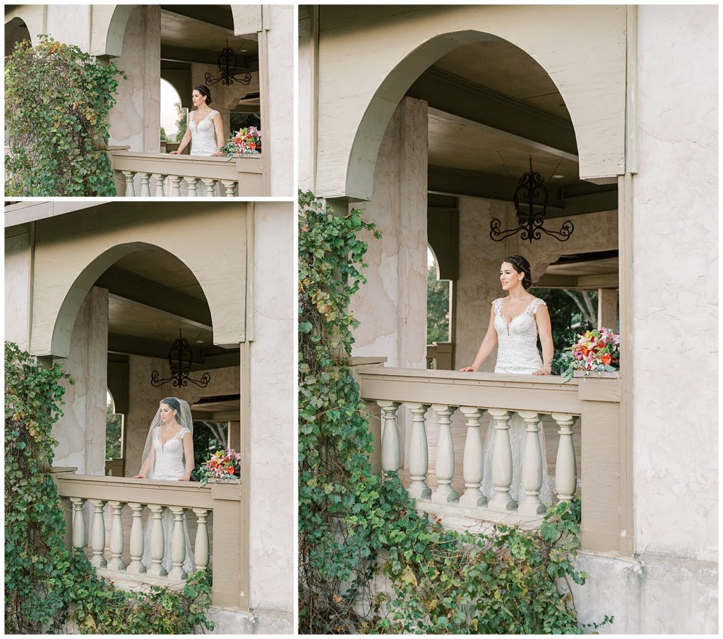 Bride looking off into the distance for her Bridals at Villa Antonia in Austin, TX for Monica Roberts Photography Wedding Photographer in Austin, TX