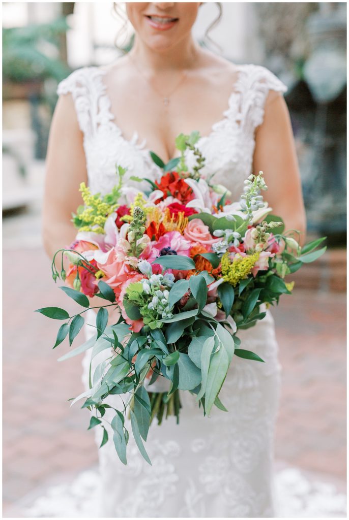 bright bridal bouquet for her Bridals at Villa Antonio, Austin TX for Monica Roberts Photography Wedding Photographer in Austin, TX