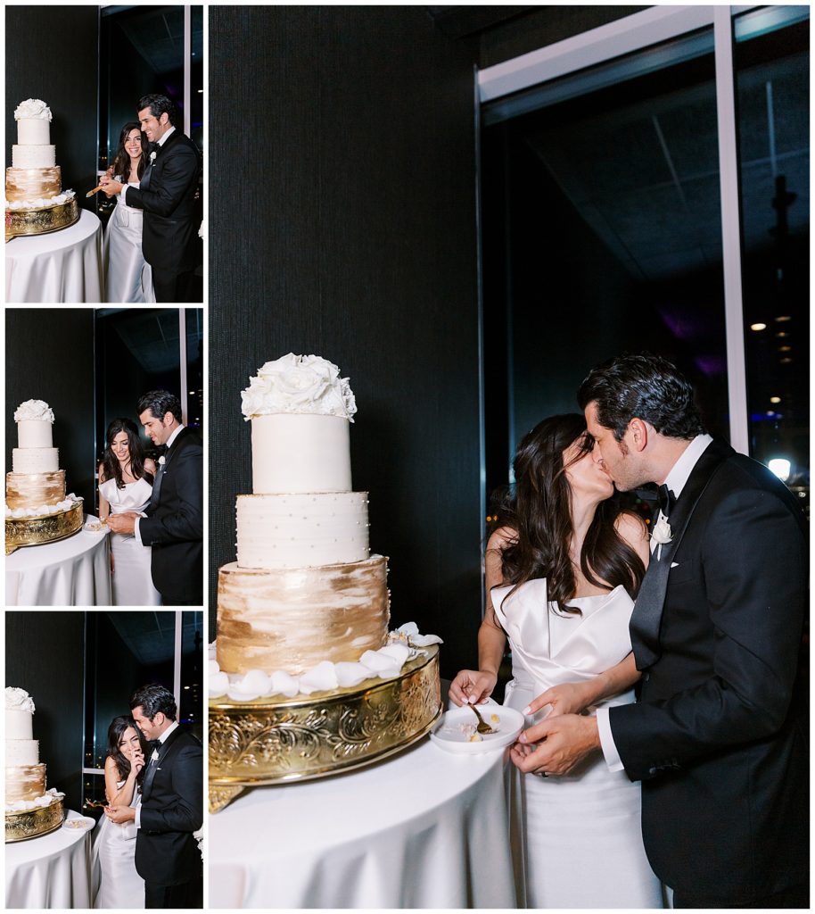 Couple cuts their cake for a romantic wedding at the Thompson Hotel in Richmond Virginia with Monica Roberts Photography monicaroberts.com 