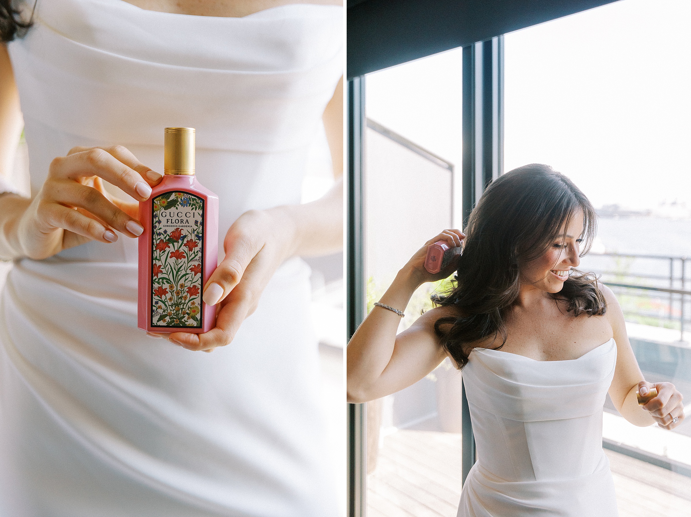 The bride in a satin-silk gown and groom pose outdoors against the sophisticated backdrop of the Sagamore Pendry, capturing their love amidst the venue’s urban charm