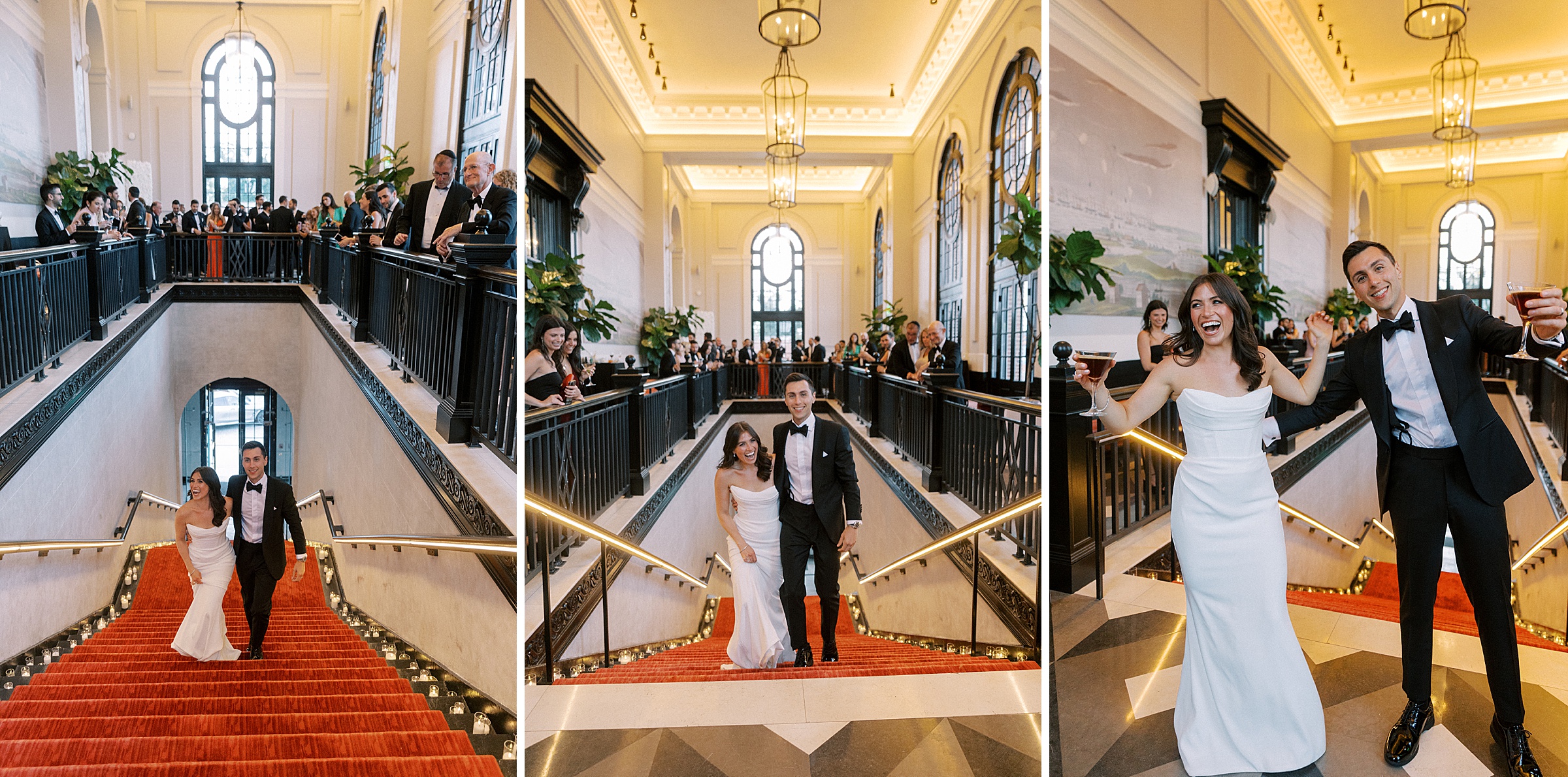 The groom and his groomsmen share a laugh while adjusting their ties in the sophisticated setting of the Pendry Baltimore